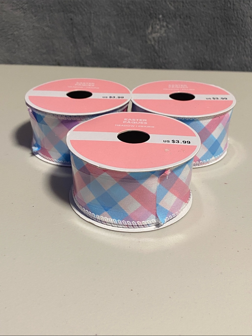 Set of 3 NWT Pink, Blue and Purple Checkered Ribbon Spools